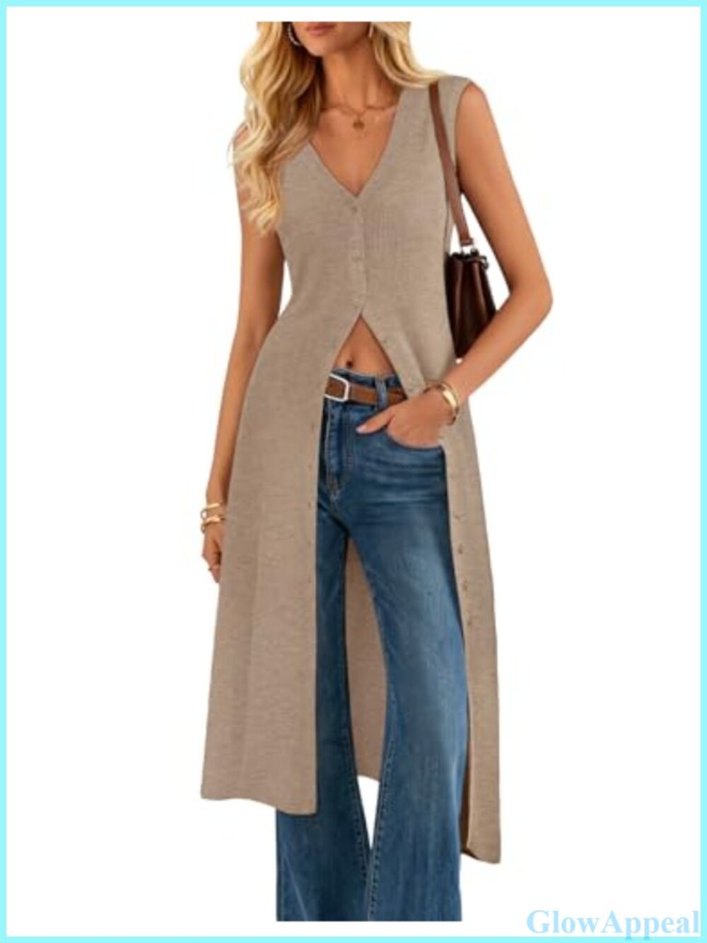 V Neck Sleeveless Long Cardigan Knit Duster Vest Beach Coverup
